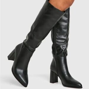 Vegan Leather Black Heeled Boots